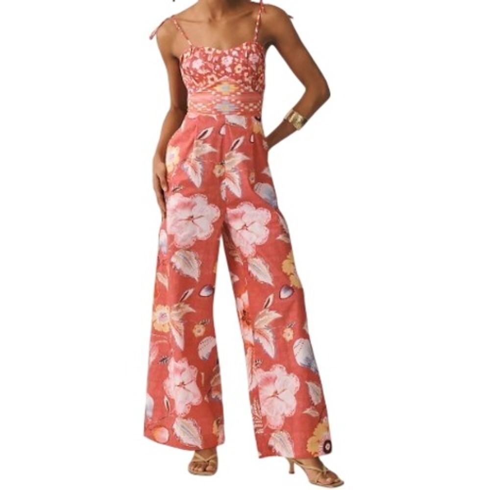 Anthropologie Womens XS Floral Sleeveless Ranna‎ Gill Printed Wide Leg Jumpsuit